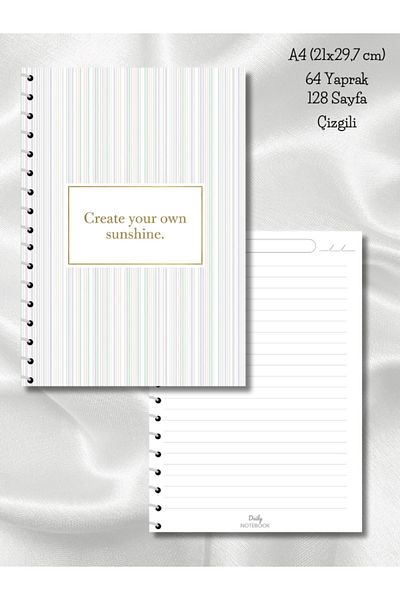 daily notebook Pastel Striped School Notebook, 64 Sheets Spiral A4 Large Size (21X29,7 cm) Size