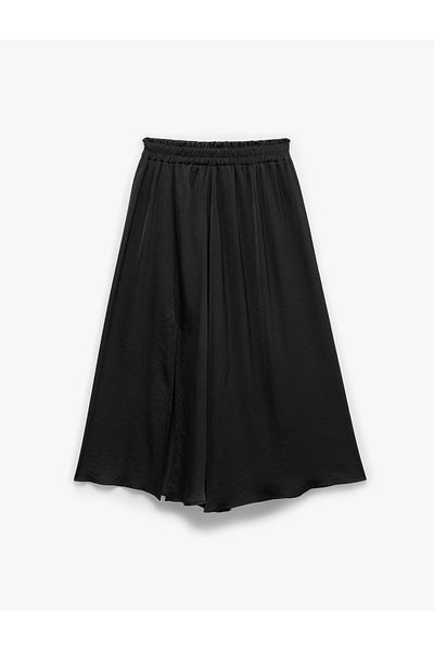 Koton New Season Aerobin Fabric A-Line Midi Length Satin Flared Skirt with Slit Detail