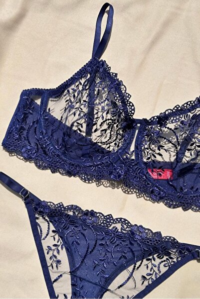 Moldina Великий розмір Синій Броде бюстгальтер комплект Новий рік День закоханих