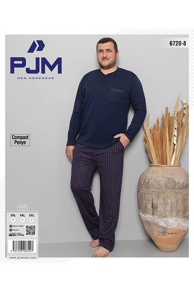 Pijamoni Men's Battal Button Collar Combed Cotton Long Sleeve Pajama Set 6720/8 - 1 Piece