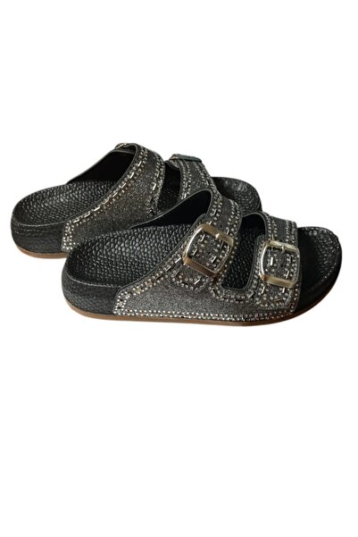 Lion Papuci eleganti cu catarama dubla brodata cu piatra