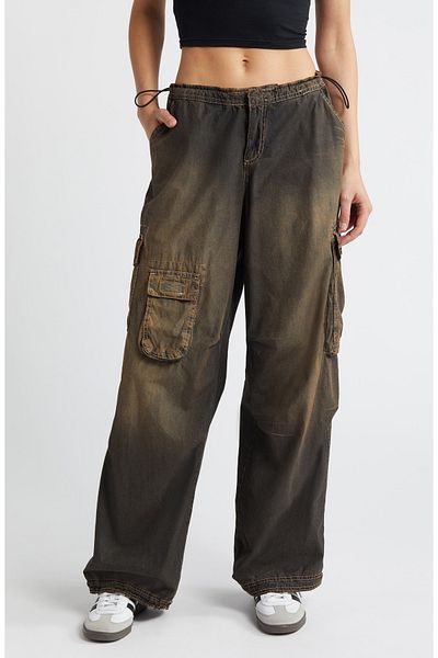 september island Brownish Navy Blue Oversize Cargo Pocket Trousers