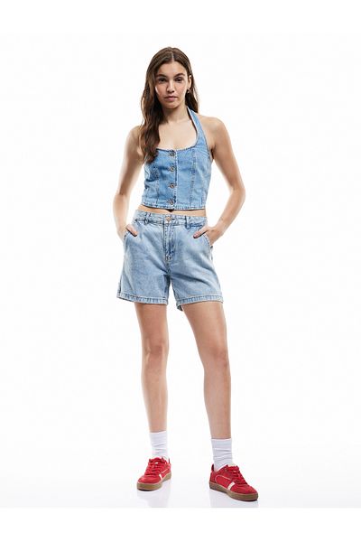 Koton Mini pantaloni scurți din denim din bumbac Chino de sezon nou, cu buzunare, cu nasturi