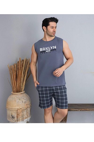 Pijamoni Men's Crew Neck Sleeveless Shorts Pajama Set 6185/12 - 1 Piece