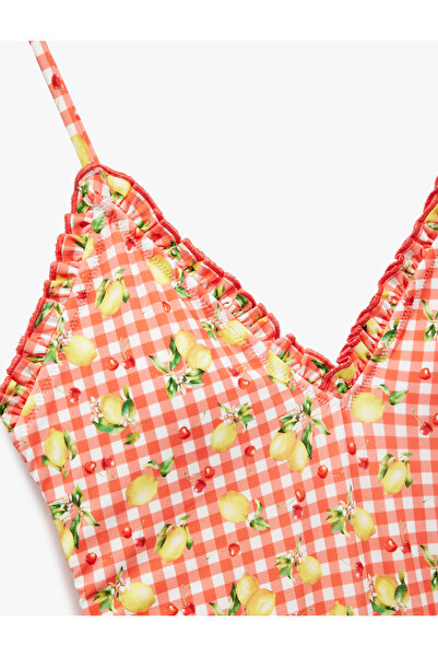 Koton Gingham Lemon Patterned Ruffle Detailed Slim Fit