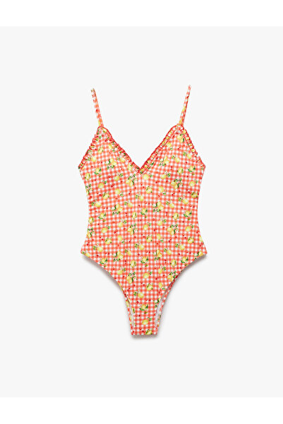 Koton Gingham Lemon Patterned Ruffle Detailed Slim Fit