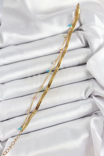 Clariss 316L Steel Gold Color Mixed Color Crystal Stone 2-Piece Women's Bracelet