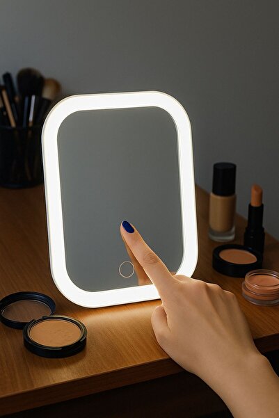 Acarlar Ticaret Dokunmatik Led Işıklı Usb Li Kare Masa Üstü Makyaj Aynası Güz...