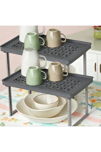 NY HOME Shelf Riser - Inside Cabinet Organizer Gray 2 Pcs