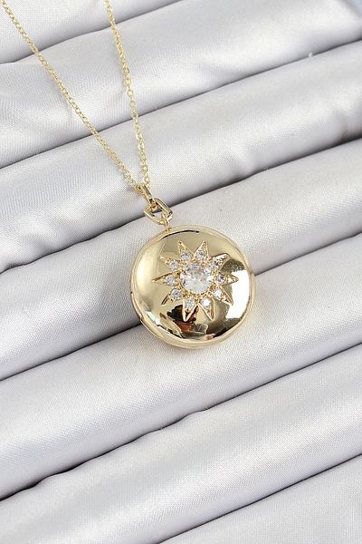 Clariss 316L Steel Chain Openable Locket Model Zircon Stone Gold Color Women's Necklace