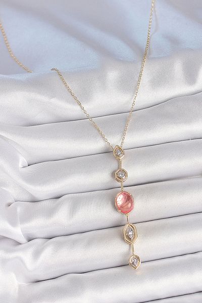 Clariss Brass Chain Pink Gold Color Zircon Stone Y Necklace