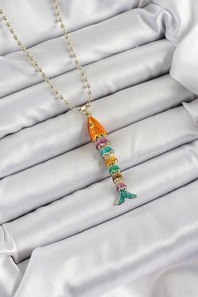 Clariss Brass Rainbow Fish Model Zircon Stone Gold Color Women's Necklace