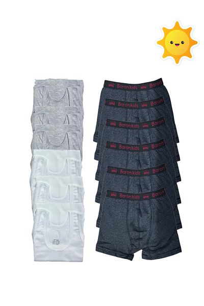 SİERNA 12Pcs Boys Singlet Boxer Set 6 Singlets 6 Boxers Srn-003063