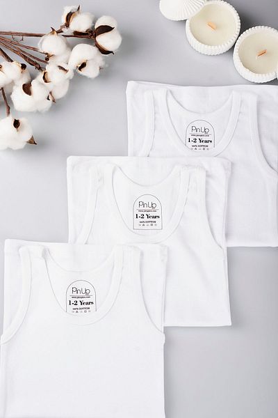 SİERNA 3-Piece 100% Cotton White Black Gray Ribbed Children's Undershirt Srn-000991
