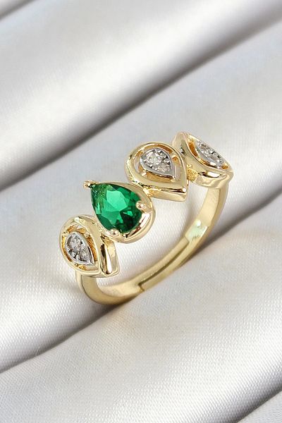 Clariss Gold Color Adjustable Women's Ring with Brass Row Drop Figure Zircon Stone