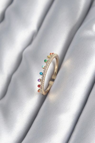 Clariss Brass Gold Color Zircon Stone Detail Women's Ring