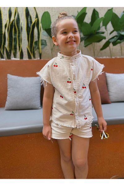 Pinkitokids مجموعة CHERRY POP للفتيات المطرزة بالكرز