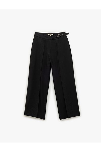 Koton Noul sezon, amestec de viscoză, cu jumătate de centură, pantaloni drepti cu fermoar, cu picioare largi