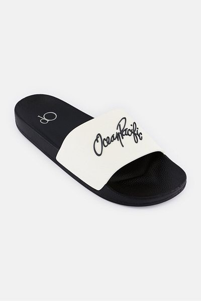 Ocean Pacific Men Brand Logo Slip On Slides, Off White