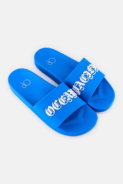 Ocean Pacific Men Brand Logo Slip On Slides, Blue