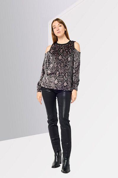 Michael Kors Women Round Neck Cold Shoulder Snakeskin Blouse, Multicolor