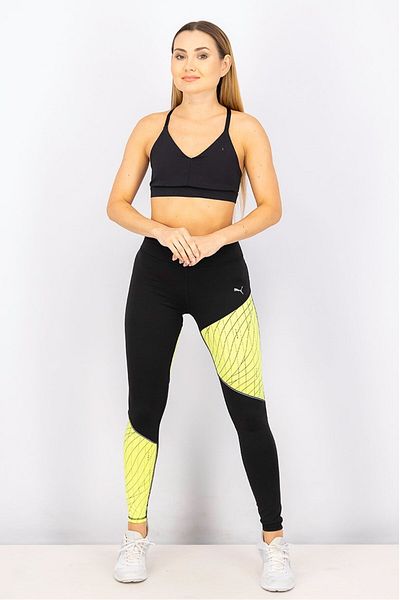 Puma Women Tight Fit Running Leggings, Black and Fizzy Yellow