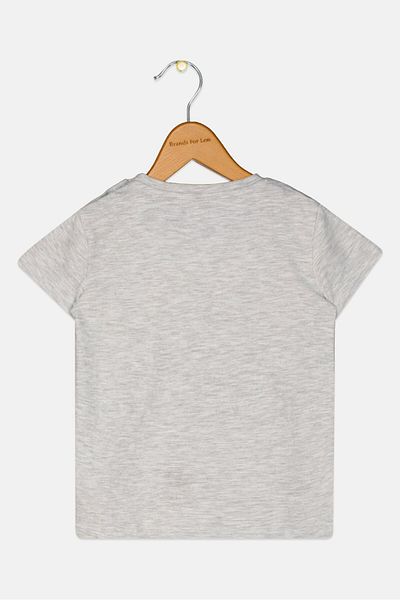 Fox Toddlers Girl Crew Neck Short Sleeve Embroidered Top, Grey
