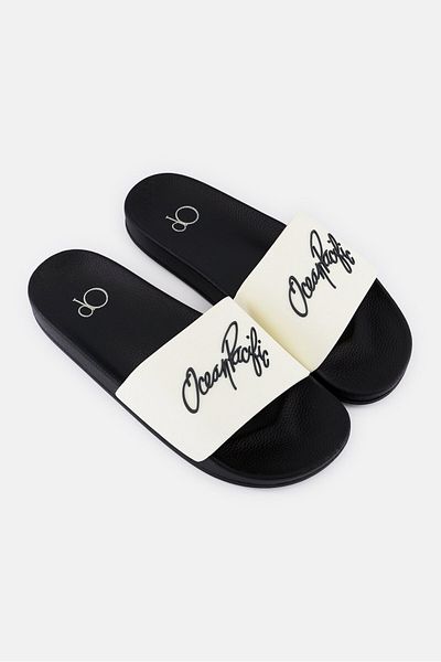 Ocean Pacific Men Brand Logo Slip On Slides, Off White