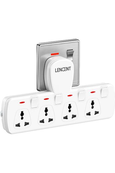 LENCENT Multi Plug Extension Socket, 4 Way Electrical Outlet Extender, Wall Charger, Universal Plug