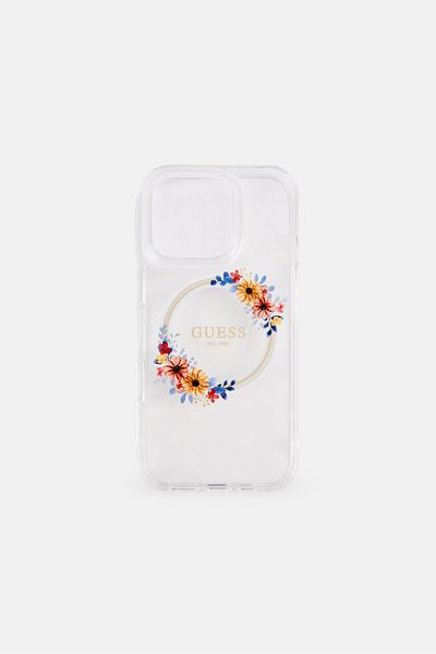 Guess iPhone 16 Pro Floral Pattern Compatible Magsafe Phone Case, Transparent