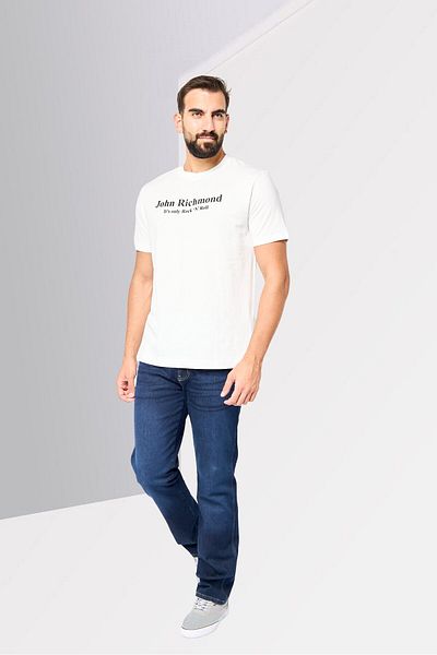 John Richmond Men Crew Neck Short Sleeve Brand Logo T-Shirt, Off White