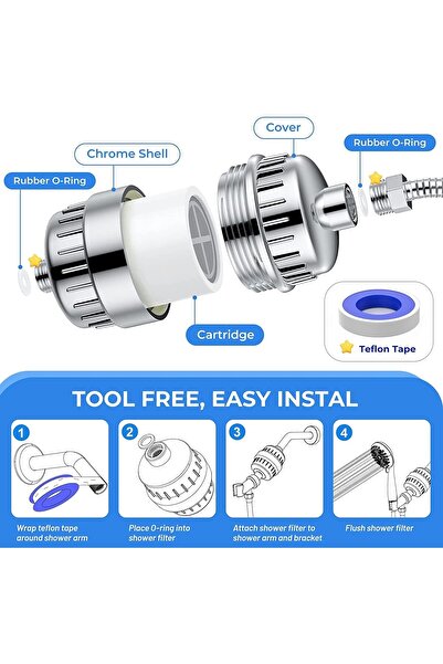 Generic 20-Stage Shower Head Water Filter with 2 Replaceable Cartridges, Chrome