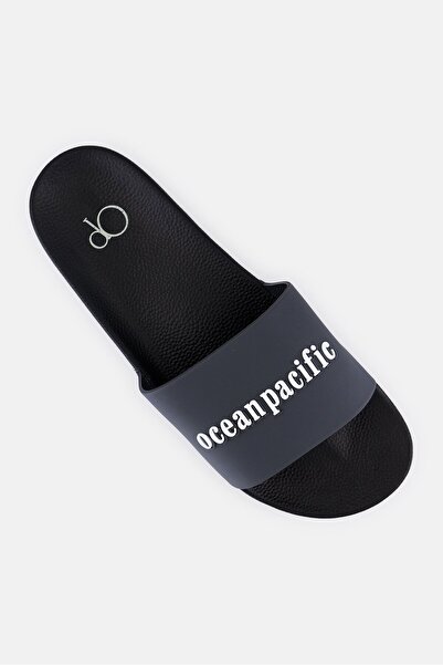 Ocean Pacific Men Brand Logo Slip On Slides, Dark Grey
