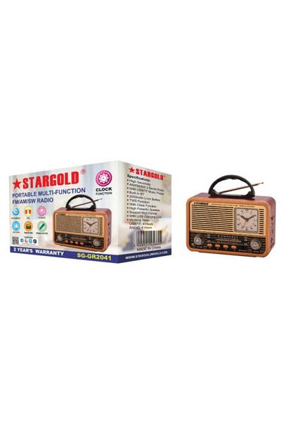Generic STARGOLD Retro FM/AM/SW Bluetooth Radio with USB/TF MP3 Player, Clock & 2000mAh Battery