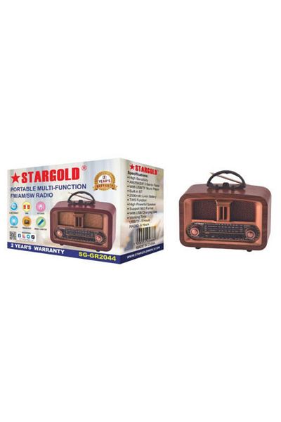 Generic STARGOLD Retro Wooden FM/AM/SW Radio with USB/TF MP3, Bluetooth TWS, and 2000mAh Battery
