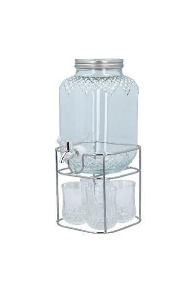 Bien Servi 6-Piece Durable and Elegant Design Beverage Dispenser Set Clear and Silver