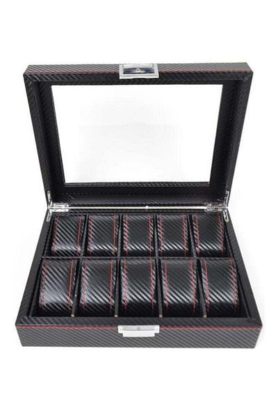 Generic Carbon Fibre Texture Watch Box With 10 Slots
