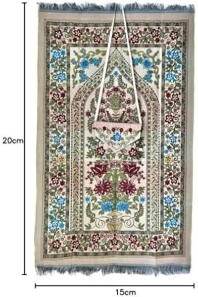 Generic Portable Praying Mat With Elegant Bag with Strip Multicolored Soft Islamic Prayer Rug (Turquoise)