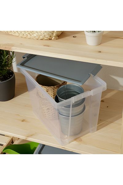 Tatay Hinged Handle Multipurpose Stackable Storage Box with Lid Blue Mist and Clear 15 Liter