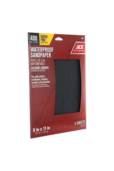 ACE 5-Piece 400 Grit Silicon Carbide Waterproof Sandpaper Black 9 x 11inch
