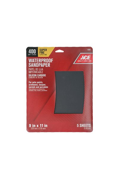 ACE 5-Piece 400 Grit Silicon Carbide Waterproof Sandpaper Black 9 x 11inch
