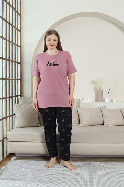 FAMESTEKSTİL Plus Size Women's Cotton Wide Pajama Set Bottom Printed
