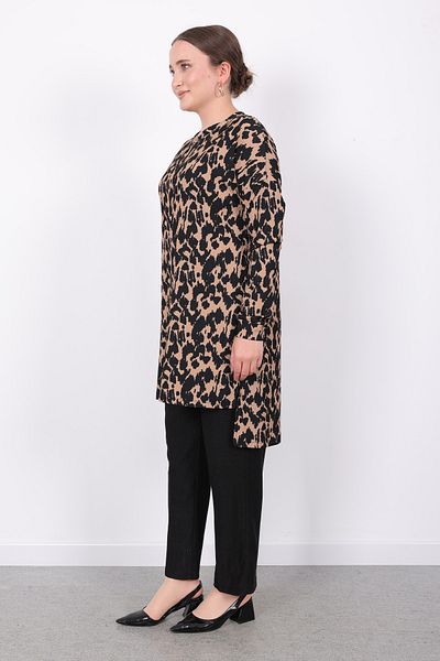 Linvey Gift Summer Comfortable Fit Wrinkle Fabric Leopard Pattern Double Set Elastic Pants & Loose Cut Tunic
