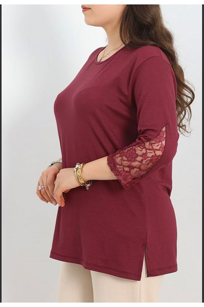 Tunicom Plus Size Ultra Luxury Combed Cotton Blouse with Lace Sleeves