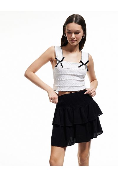 Koton New Season Layered Flounce Gimped Viscose Mini Skirt