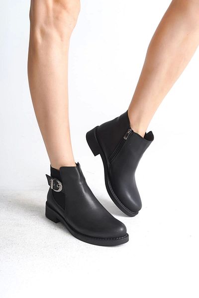 Joy Ayakkabı Luna Zippered Elastic Orthopedic Sole Heel Women's Boots Cst - Black