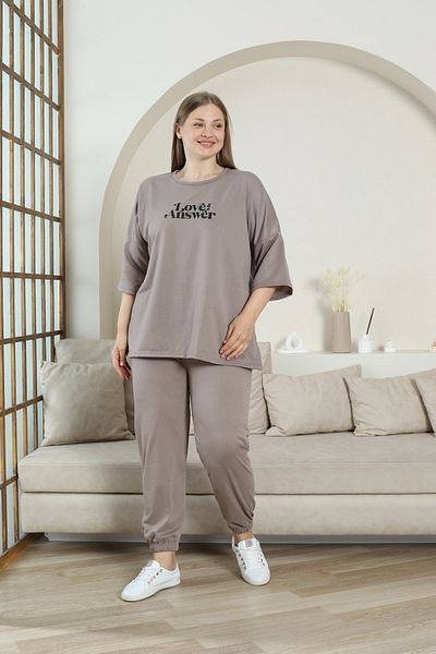 FAMESTEKSTİL Women's Plus Size Gym Wear Comfortable Convenient 3 Quarter Sleeve