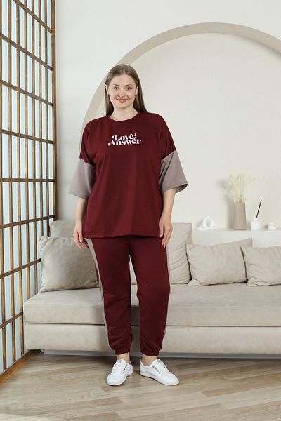 FAMESTEKSTİL Women's Plus Size Gym Wear Comfortable Convenient 3 Quarter Sleeve
