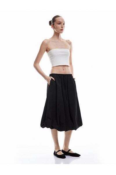 Koton New Season Waist Lace-Up Parachute Fabric Long Balloon Skirt