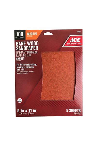 ACE 5-Piece Medium Bare Wood Sandpaper Brown 9 x 11inch